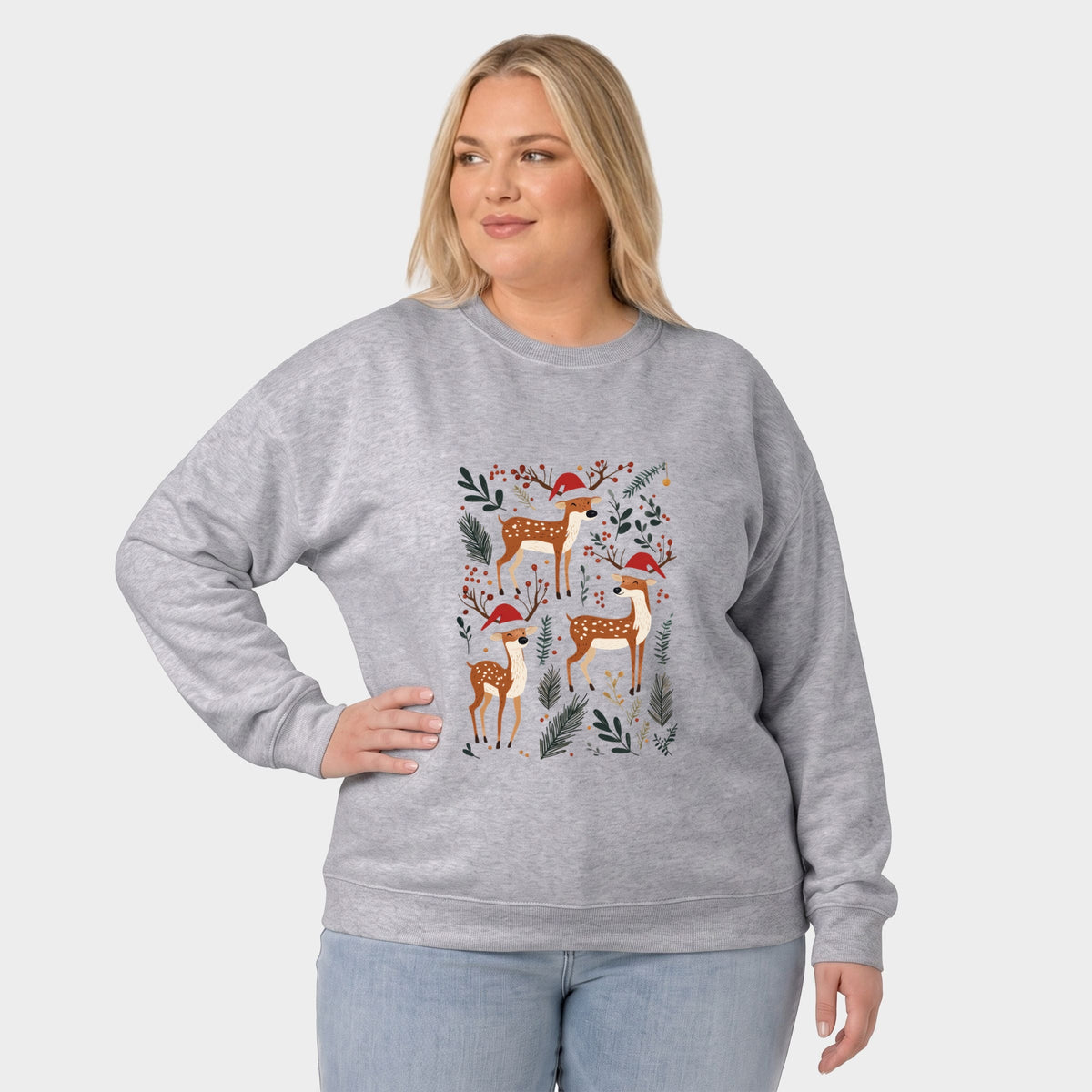 Christmas Deer and Foliage - Women's Plus Sized Graphic Sweatshirt