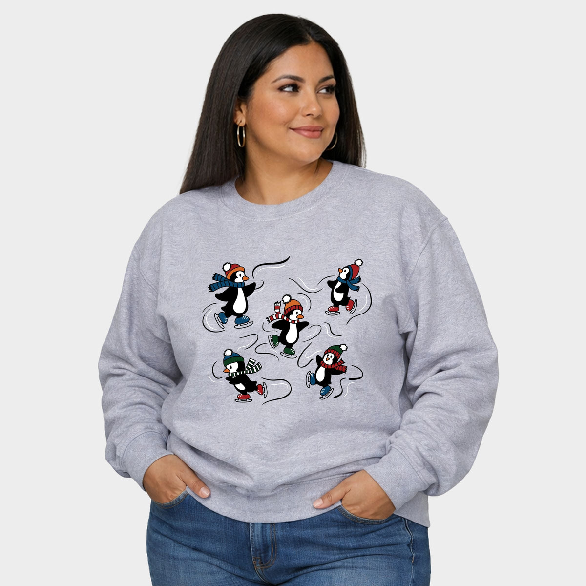 Ice Skating Penguins - Women's Plus Sized Graphic Sweatshirt