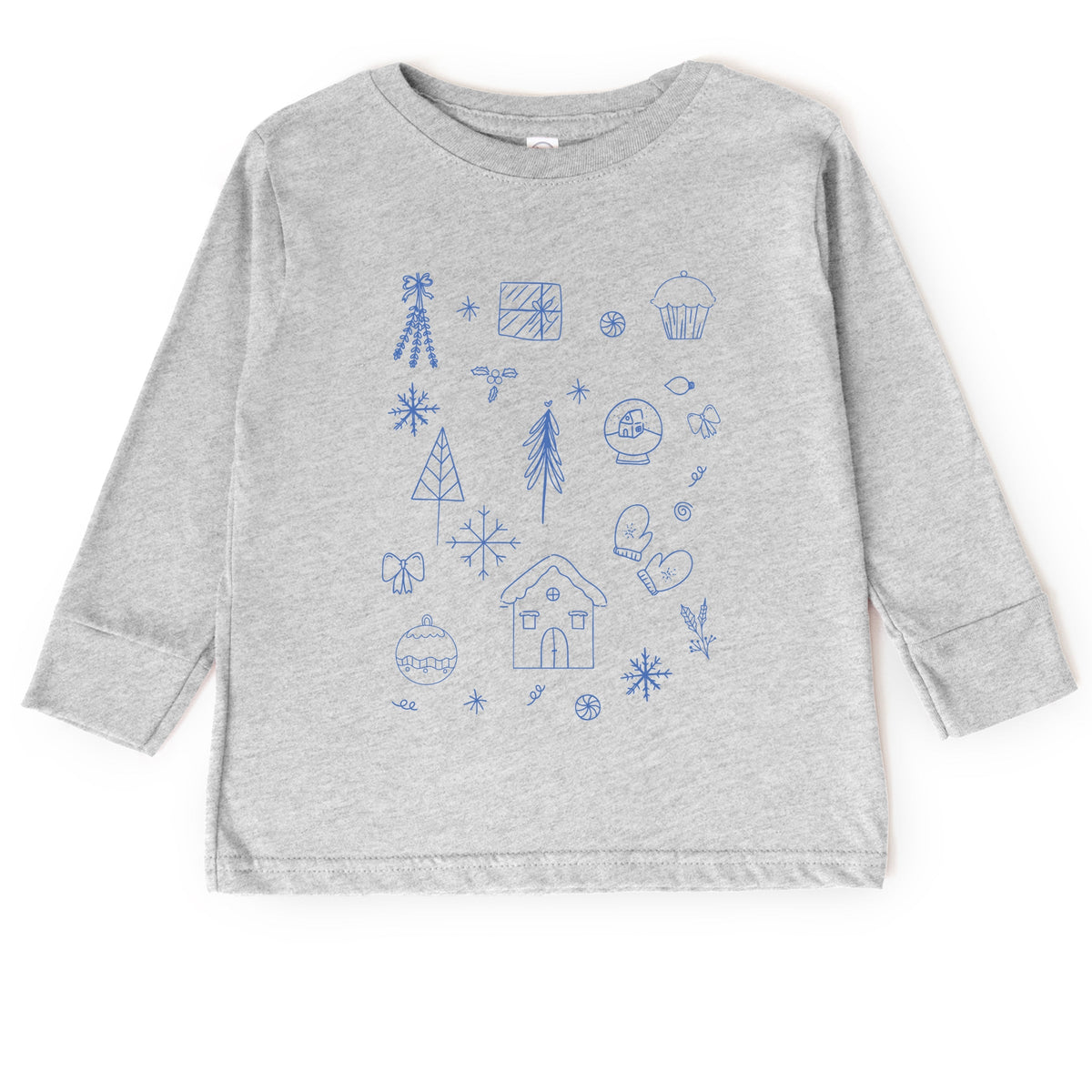 Christmas Blue Sketches - Toddler Long Sleeve Graphic Tee
