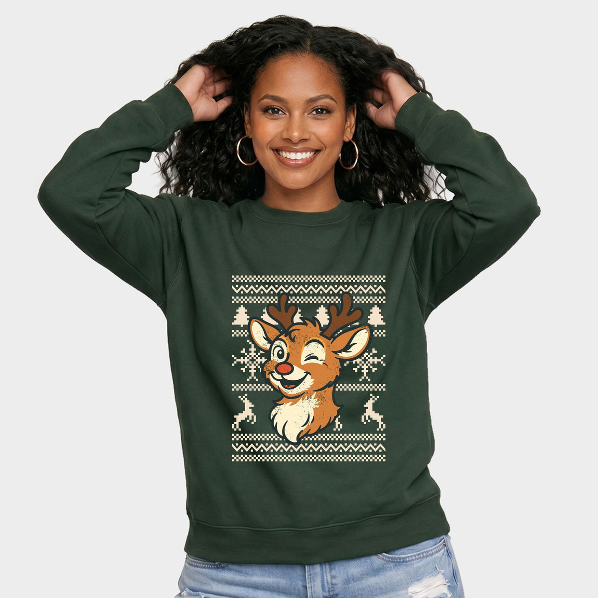Ugly Sweater Reindeer - Women's Graphic Sweatshirt