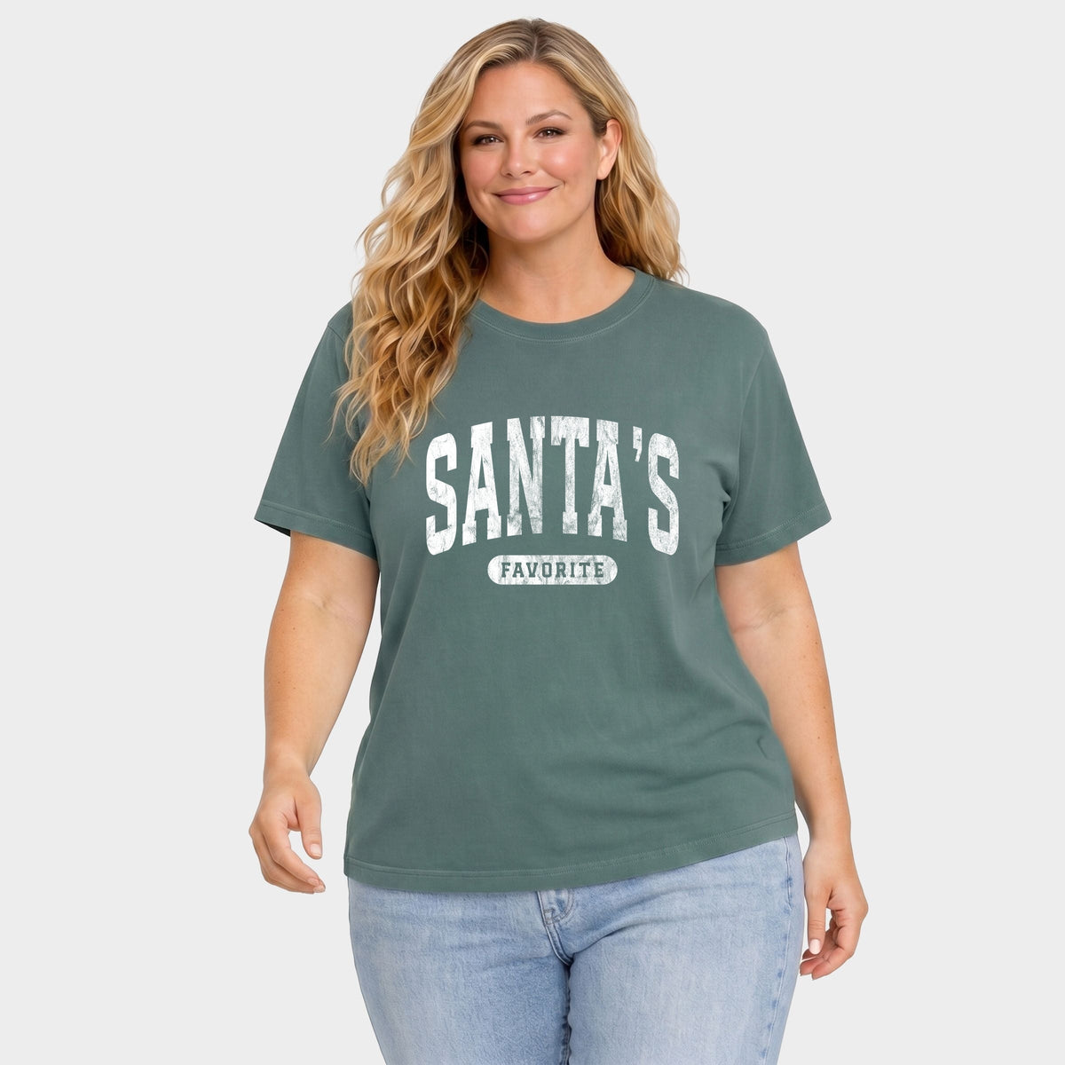 Santa's Favorite Arched Bold - Women's Plus Garment Dyed Tee