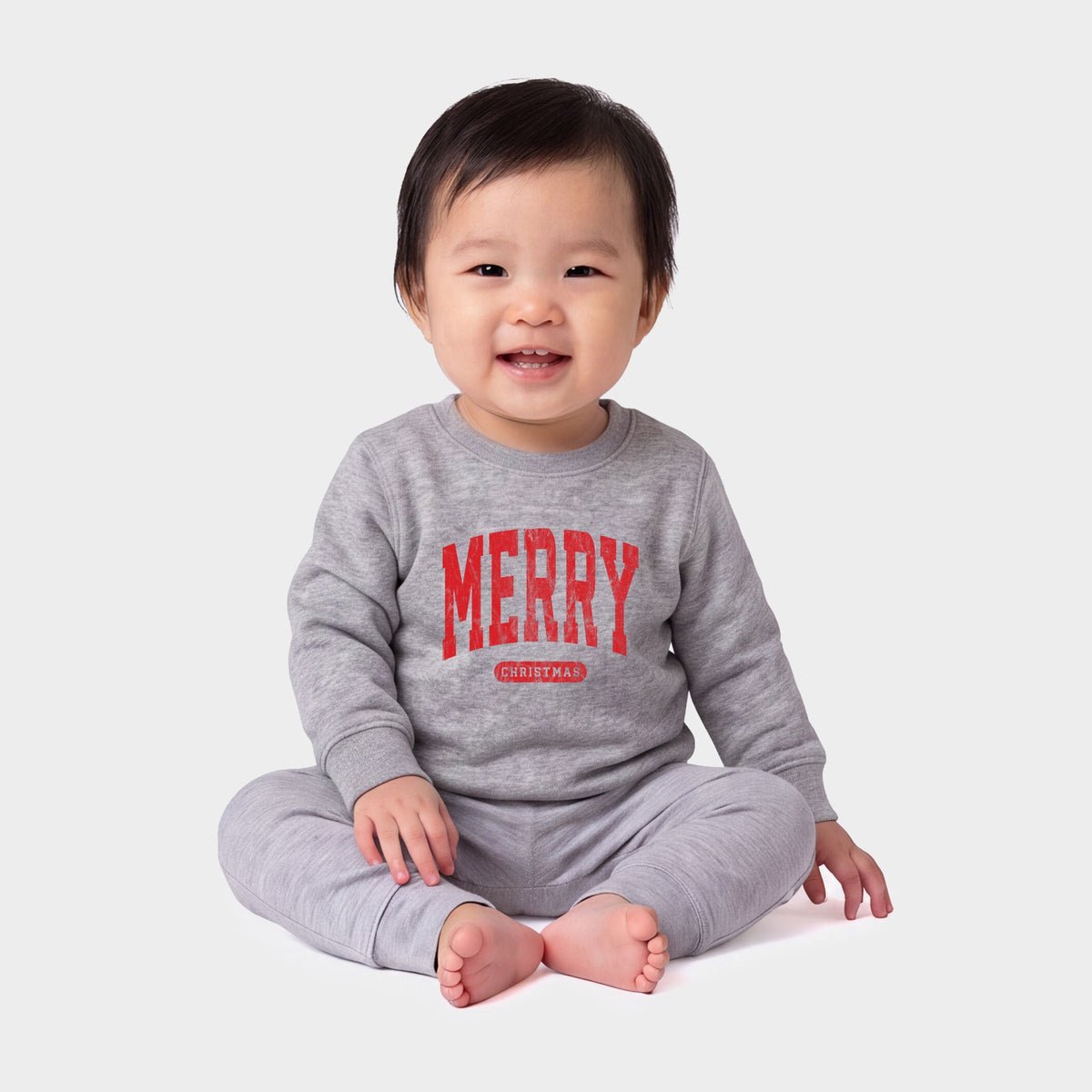 Merry Christmas Arched Bold - Infant Crew Fleece Sweatshirt