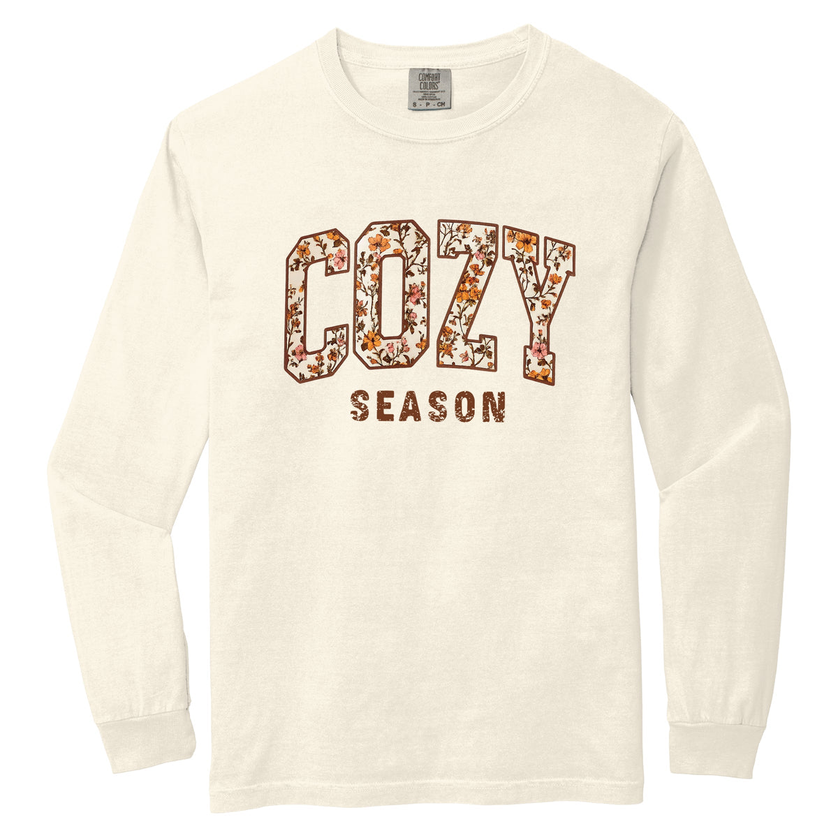 Cozy Season Floral - Women's Garment Dyed Long Sleeve Graphic T-Shirt