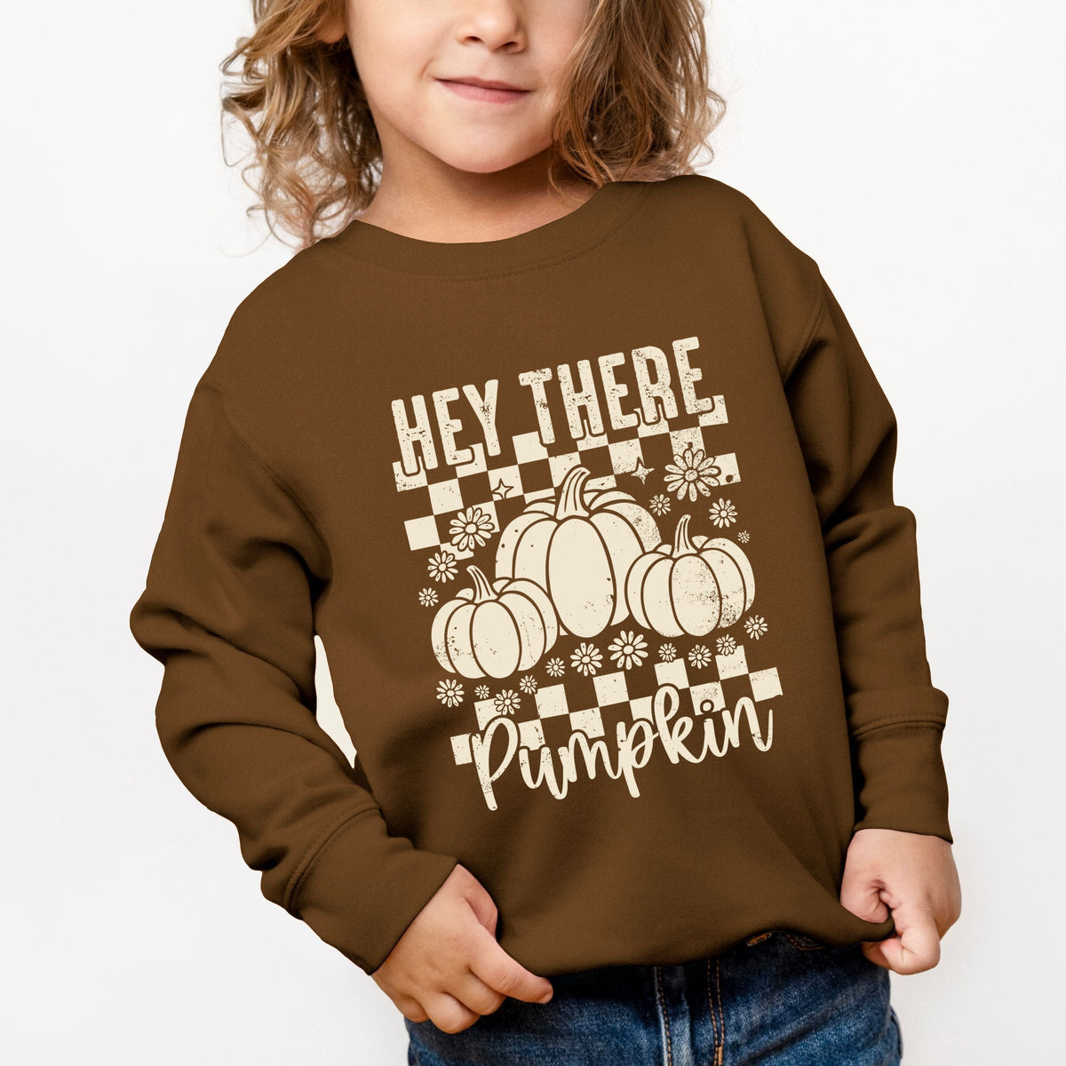 Hey There Pumpkin Checkered - Toddler Graphic Sweatshirt