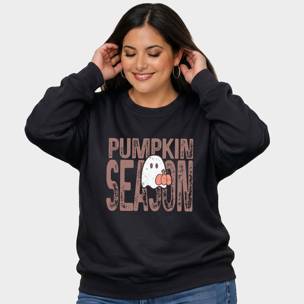 Pumpkin Season Ghost - Women's Plus Sized Graphic Sweatshirt