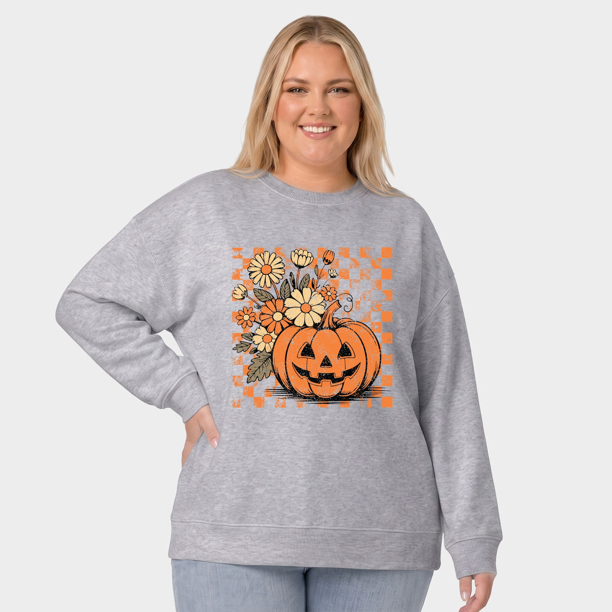 Retro Floral Pumpkin - Women's Plus Sized Graphic Sweatshirt