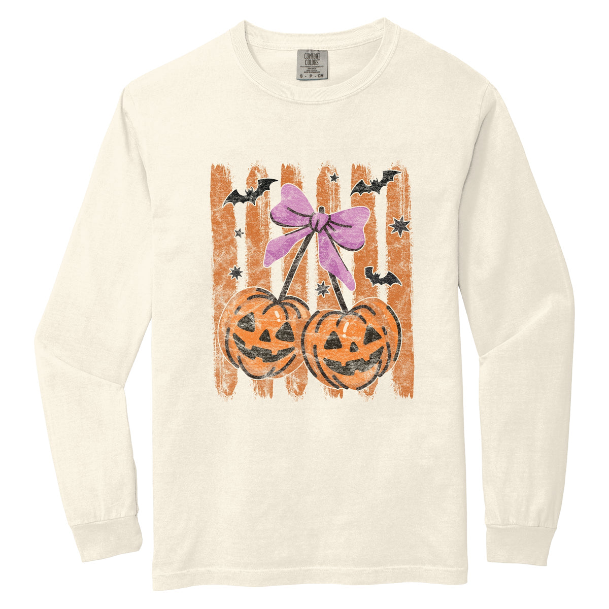 Pumpkin Cherry Bunch - Women's Garment Dyed Long Sleeve Graphic T-Shirt