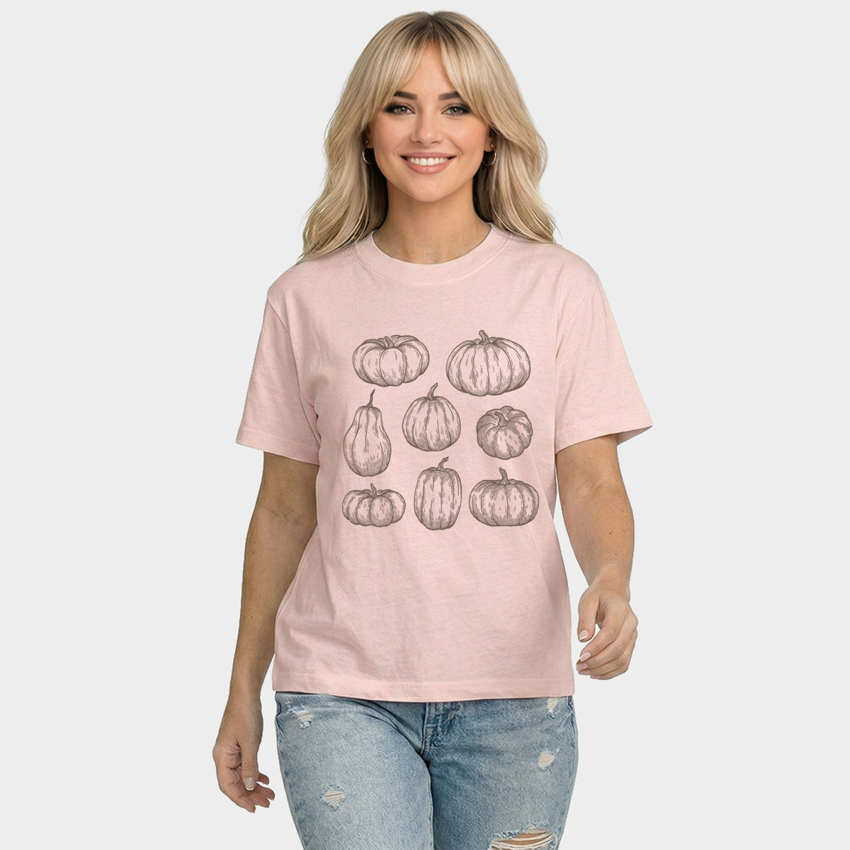 Sketched Pumpkin Collage - Women's Relaxed Boxy Tee