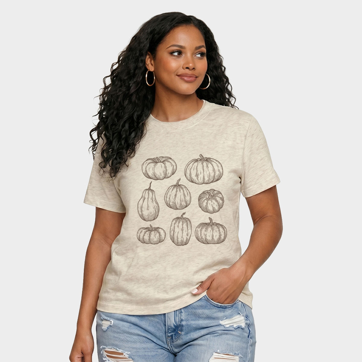 Sketched Pumpkin Collage - Women's Relaxed Boxy Tee