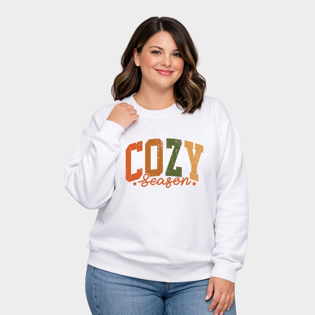 Cozy Season Multi - Women's Plus Sized Graphic Sweatshirt