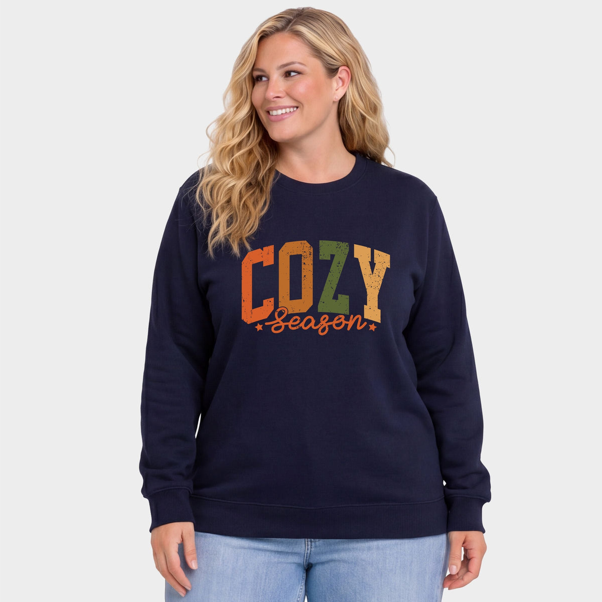 Cozy Season Multi - Women's Plus Sized Graphic Sweatshirt