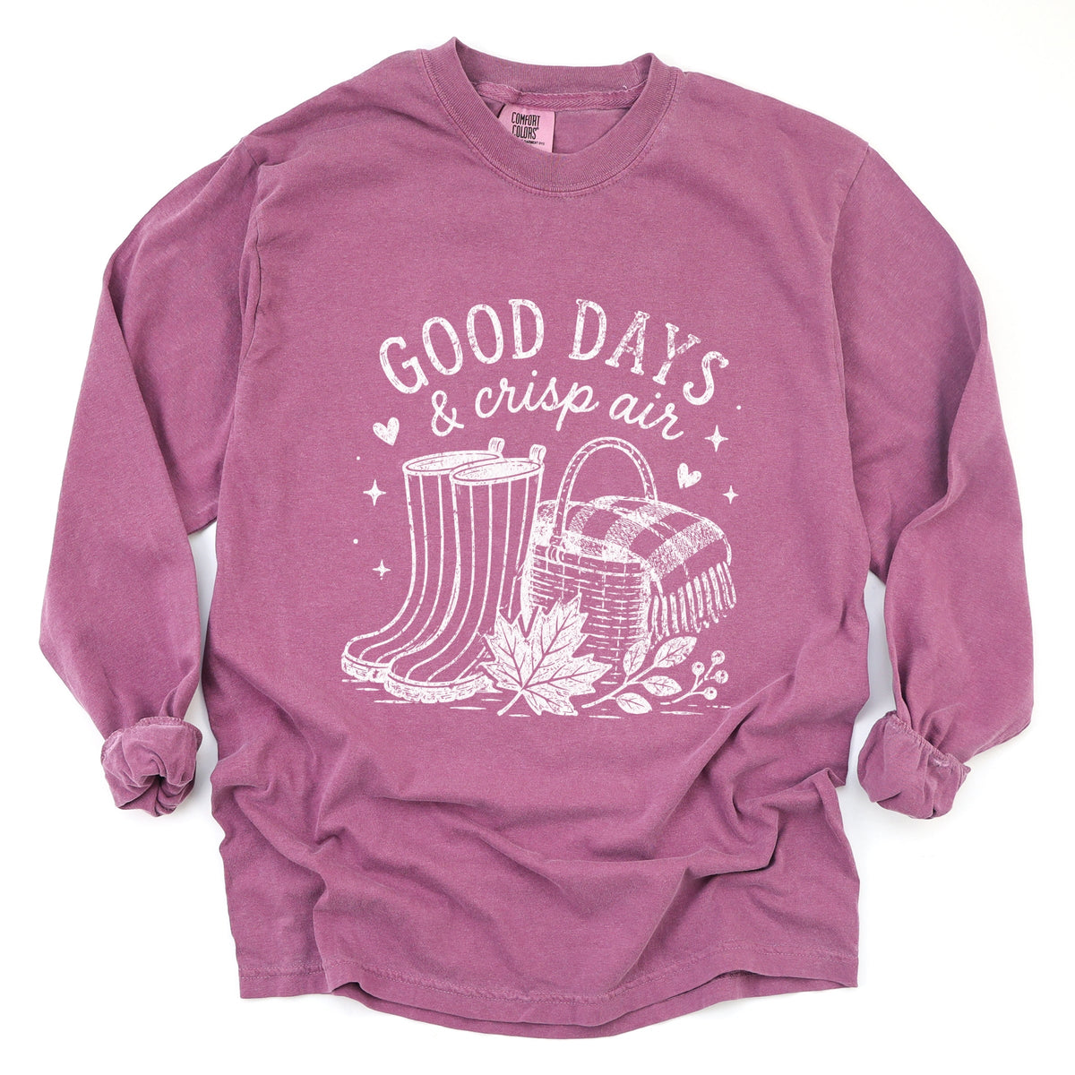 Good Days and Crisp Air - Women's Garment Dyed Long Sleeve Graphic T-Shirt