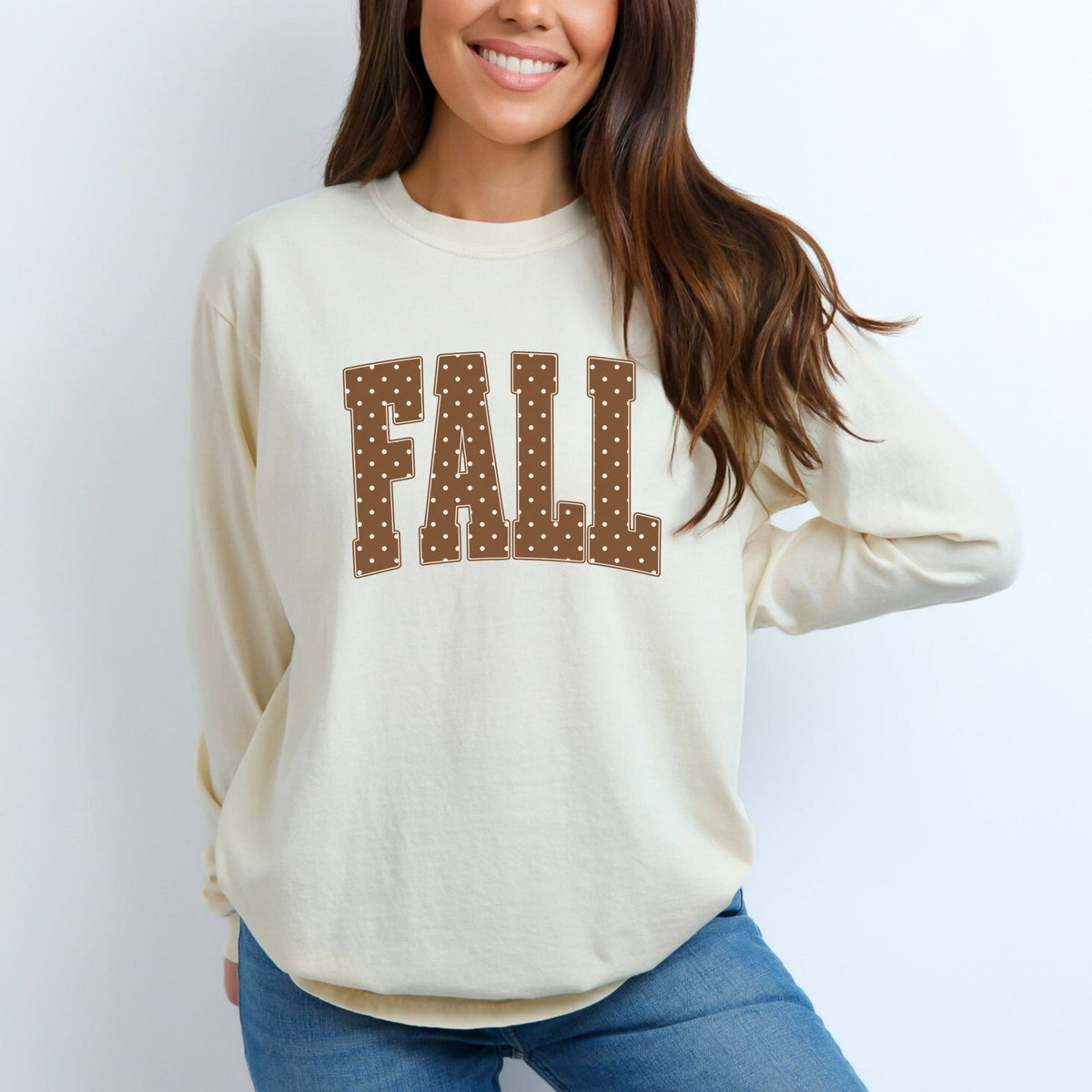 Fall Polka Dots Arched - Women's Garment Dyed Long Sleeve Graphic T-Shirt