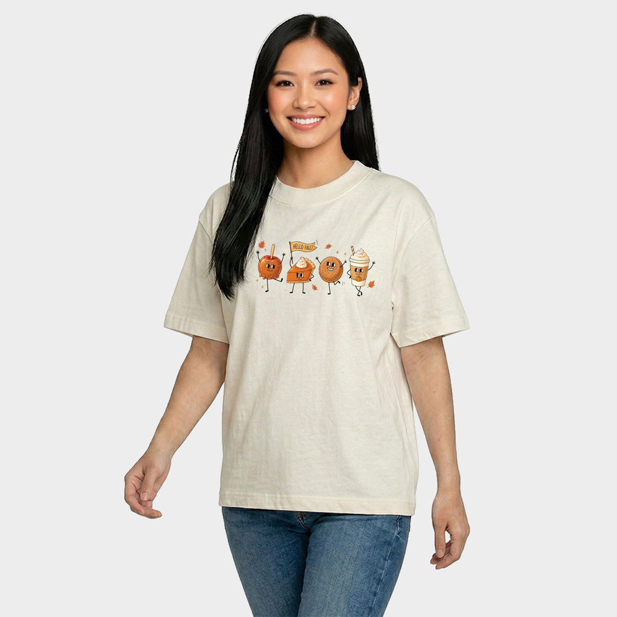 Hello Fall Stick Figures - Women's Relaxed Boxy Tee