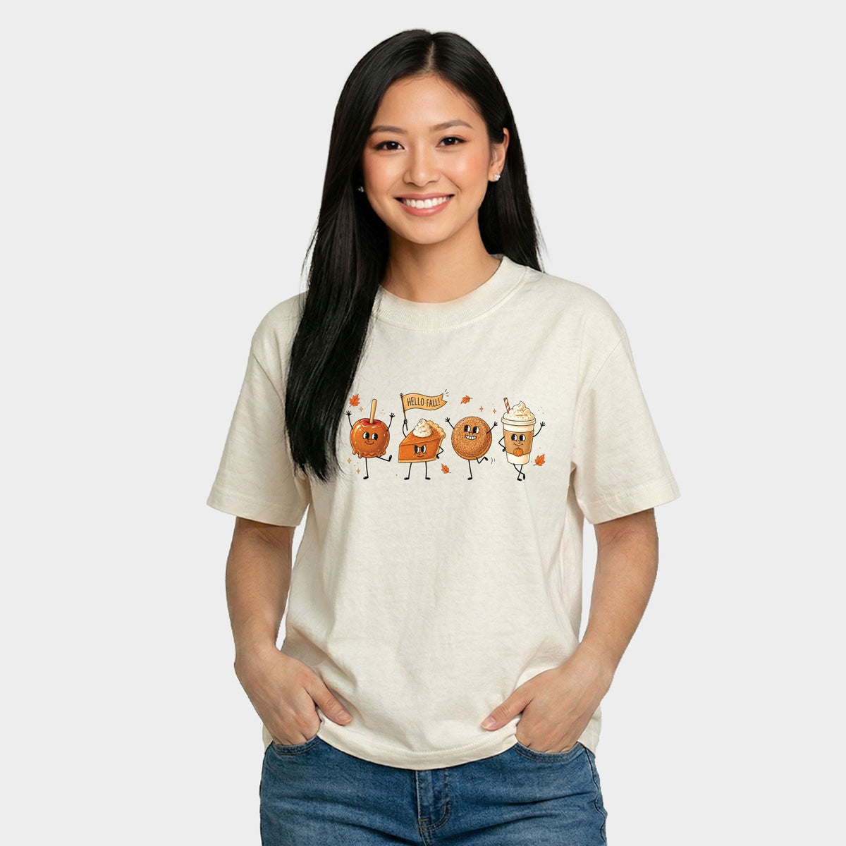 Hello Fall Stick Figures - Women's Relaxed Boxy Tee