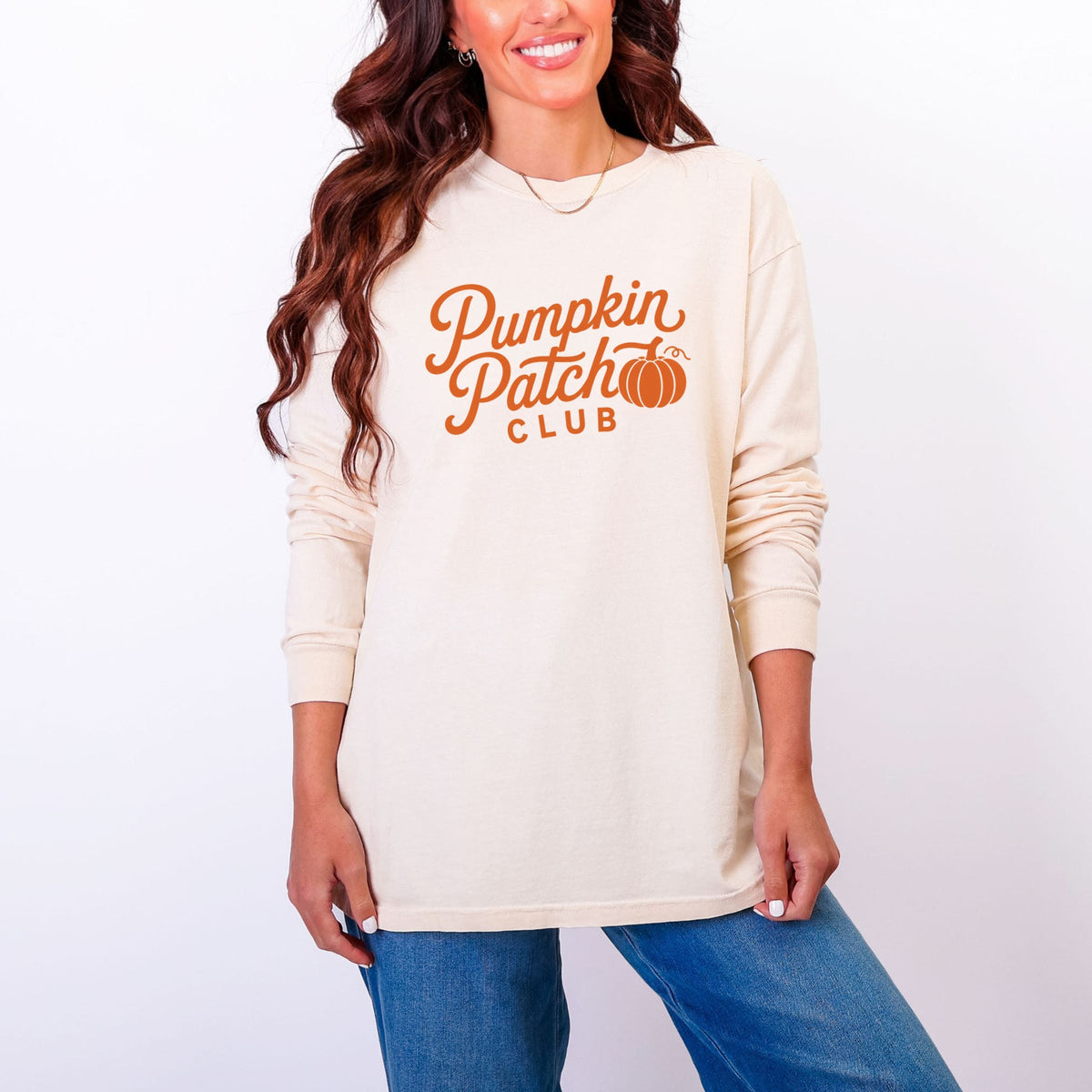 Pumpkin Patch Club Cursive - Women's Garment Dyed Long Sleeve Graphic T-Shirt