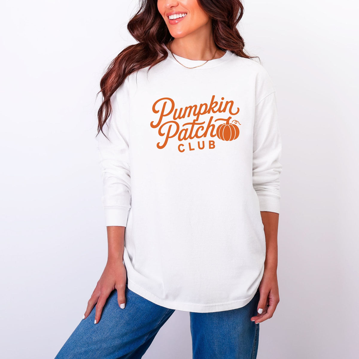 Pumpkin Patch Club Cursive - Women's Garment Dyed Long Sleeve Graphic T-Shirt