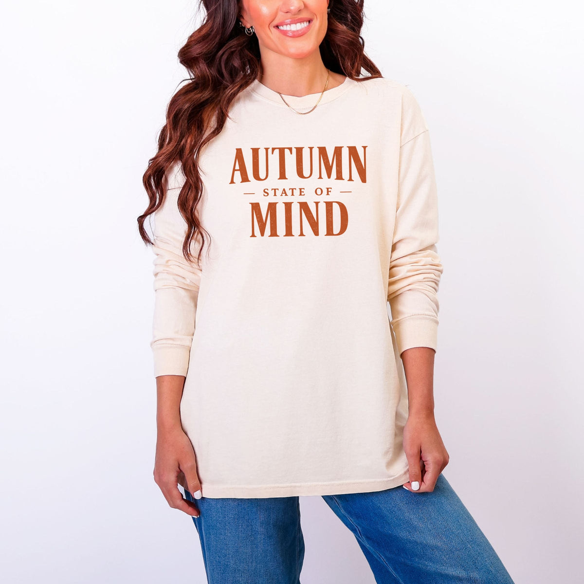Autumn State of Mind - Women's Garment Dyed Long Sleeve Graphic T-Shirt