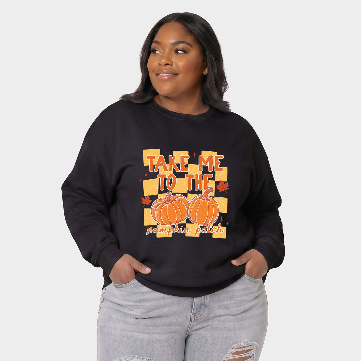 Take me to the Pumpkin Patch Checkered - Women's Plus Sized Graphic Sweatshirt