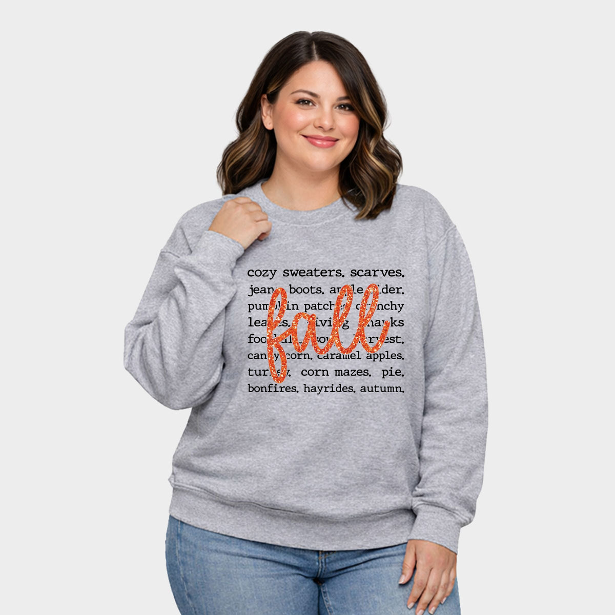 Fall Cursive Text Glitter - Women's Plus Sized Graphic Sweatshirt