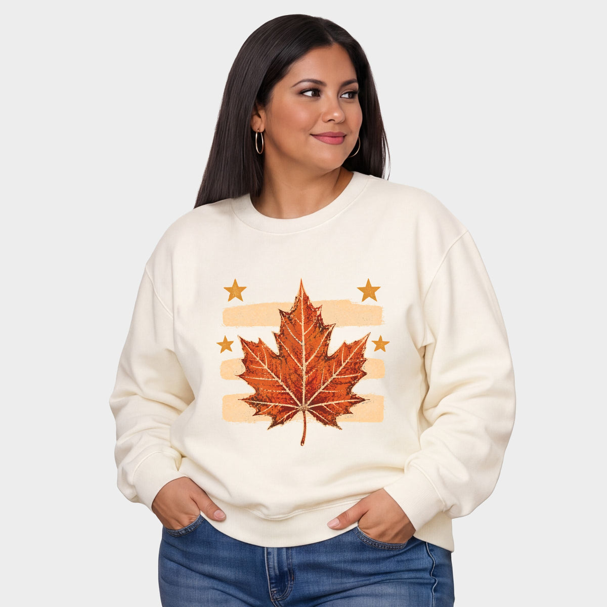 Fall Leaf Stripes - Women's Plus Sized Graphic Sweatshirt