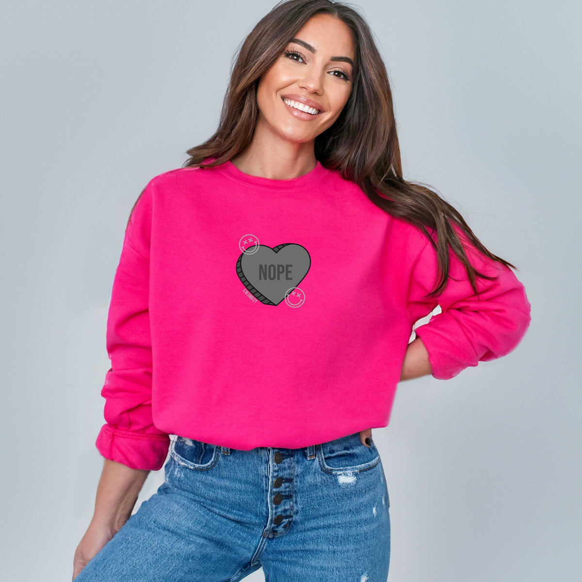 S.W.Smiley Nope Heart - Women's Graphic Sweatshirt