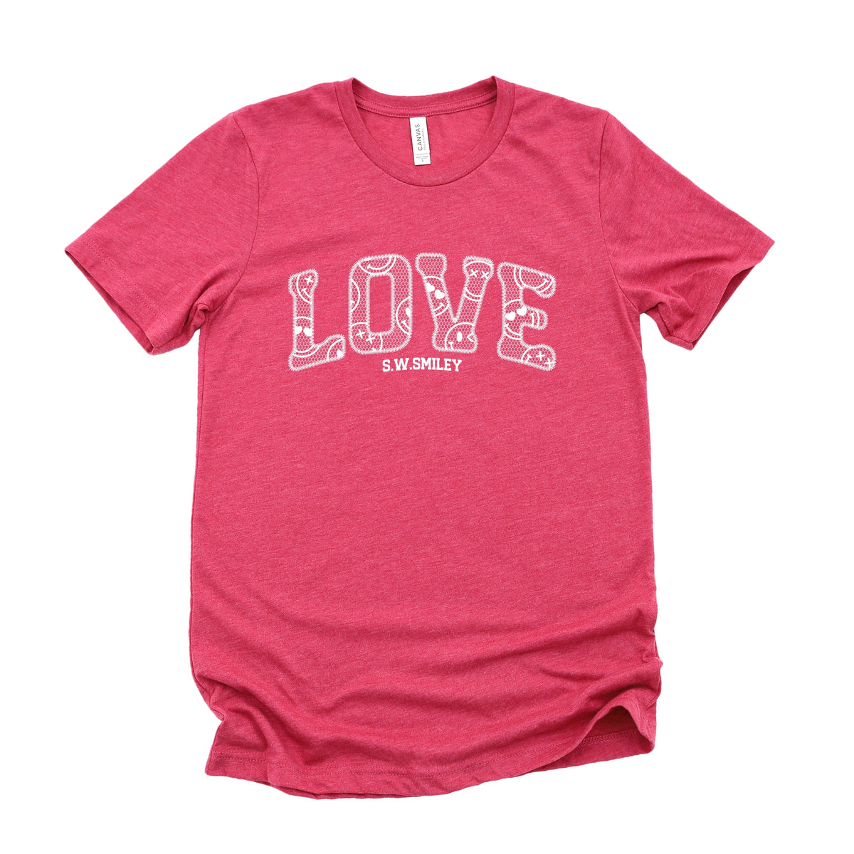 S.W.Smiley Love Faux Lace - Women's Short Sleeve Graphic T-Shirt