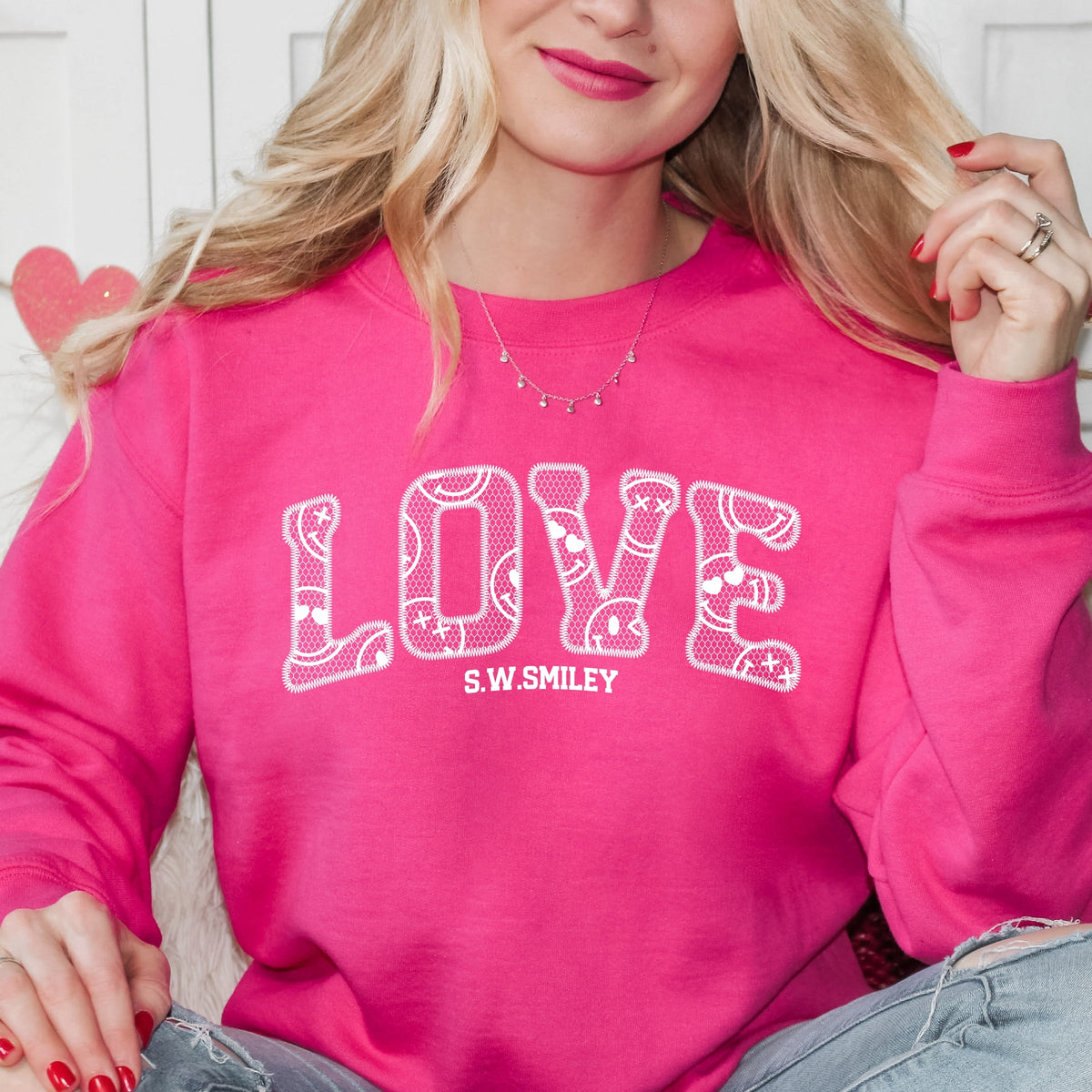 S.W.Smiley Love Faux Lace - Women's Graphic Sweatshirt