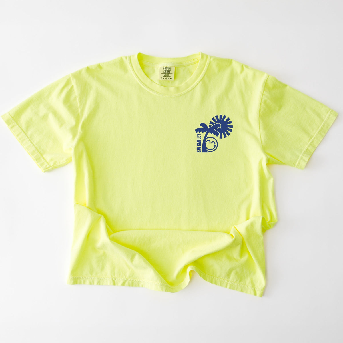 S.W.Smiley Palm Tree Sun - Women's Garment Dyed Graphic T-Shirt