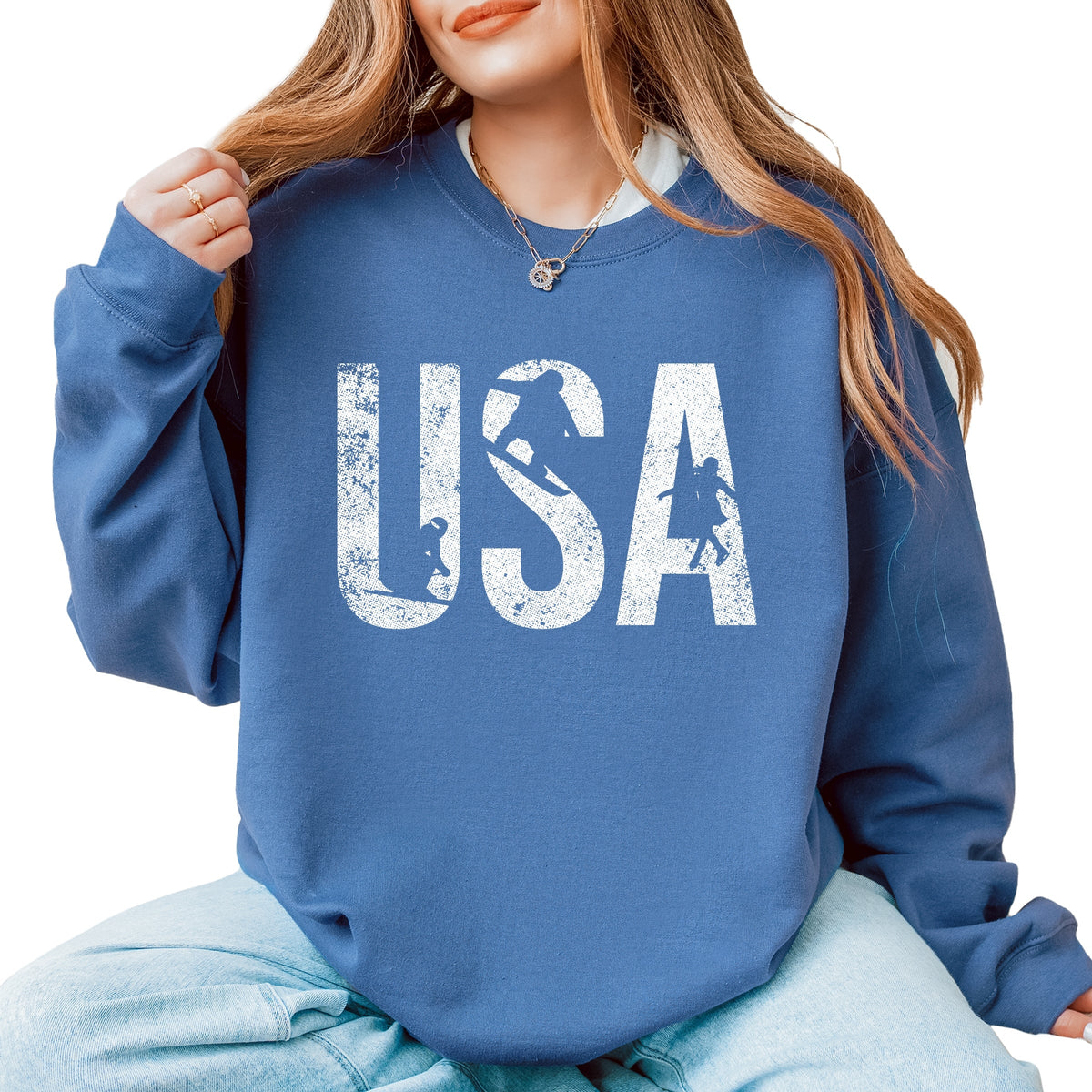 USA Winter Sports Distressed - Women's Graphic Sweatshirt