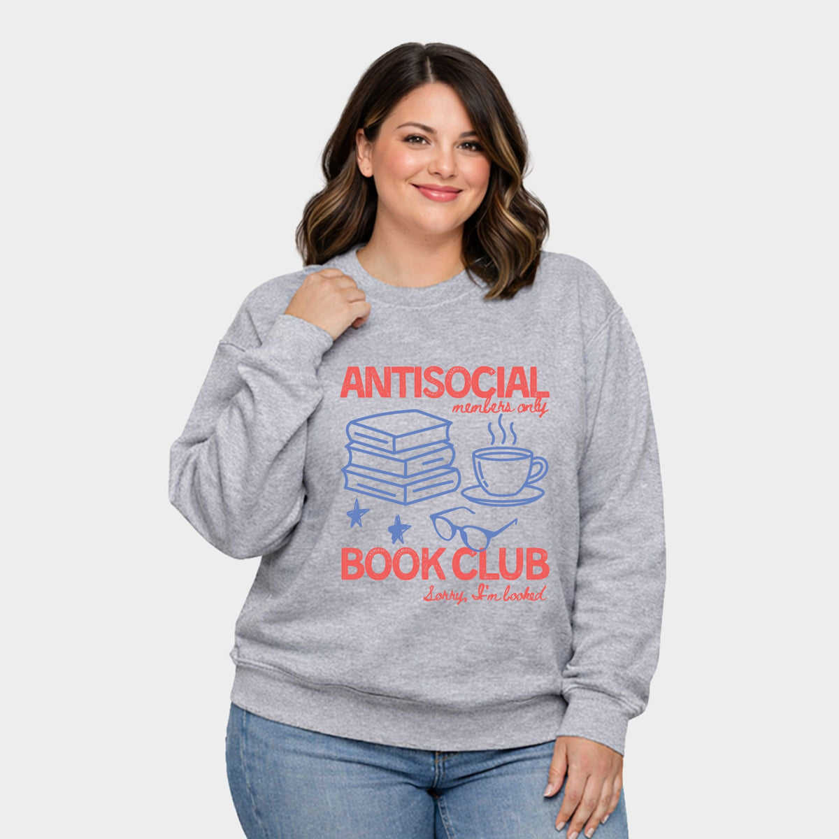 Antisocial Book Club Outline - Women's Plus Sized Graphic Sweatshirt