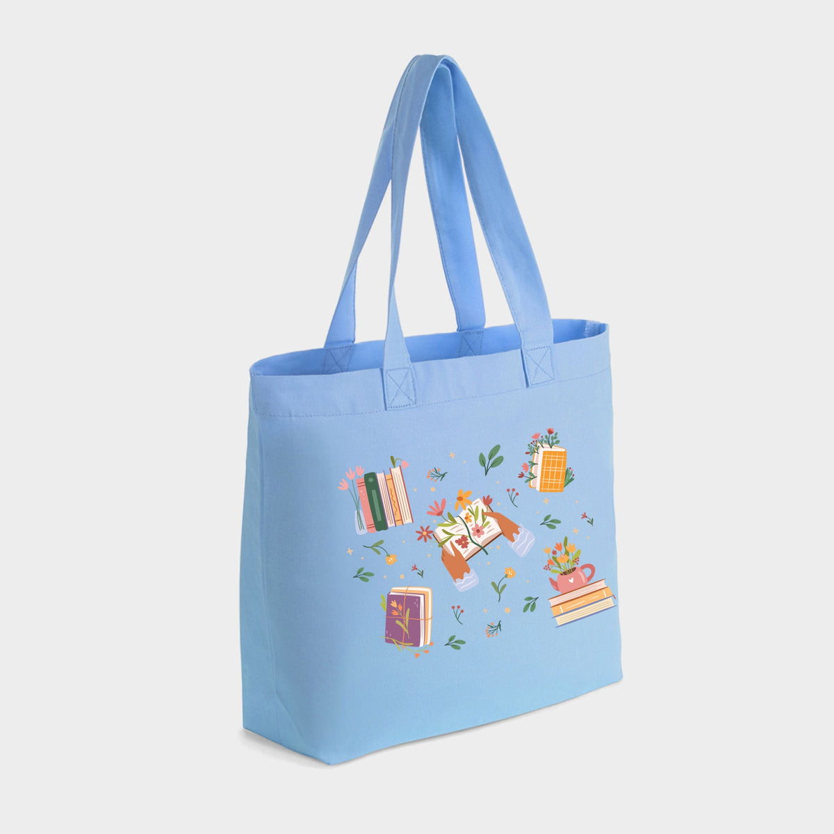 Books and Flowers Collage - Zippered Canvas Tote