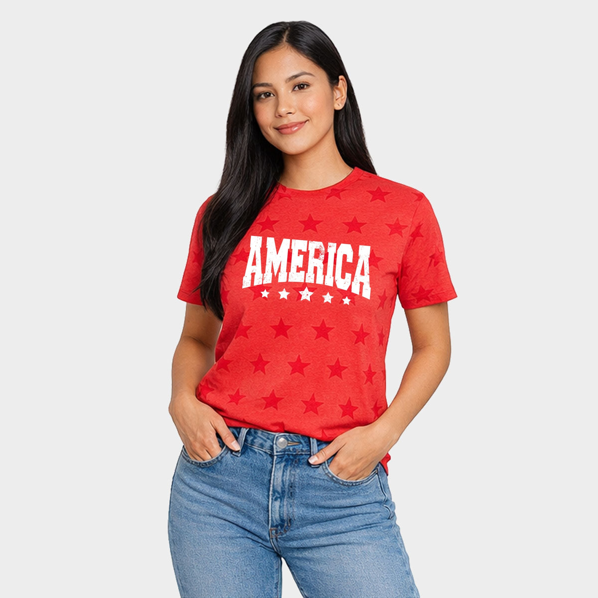 America Varsity Star Distressed - Women's Short Sleeve Star Tee
