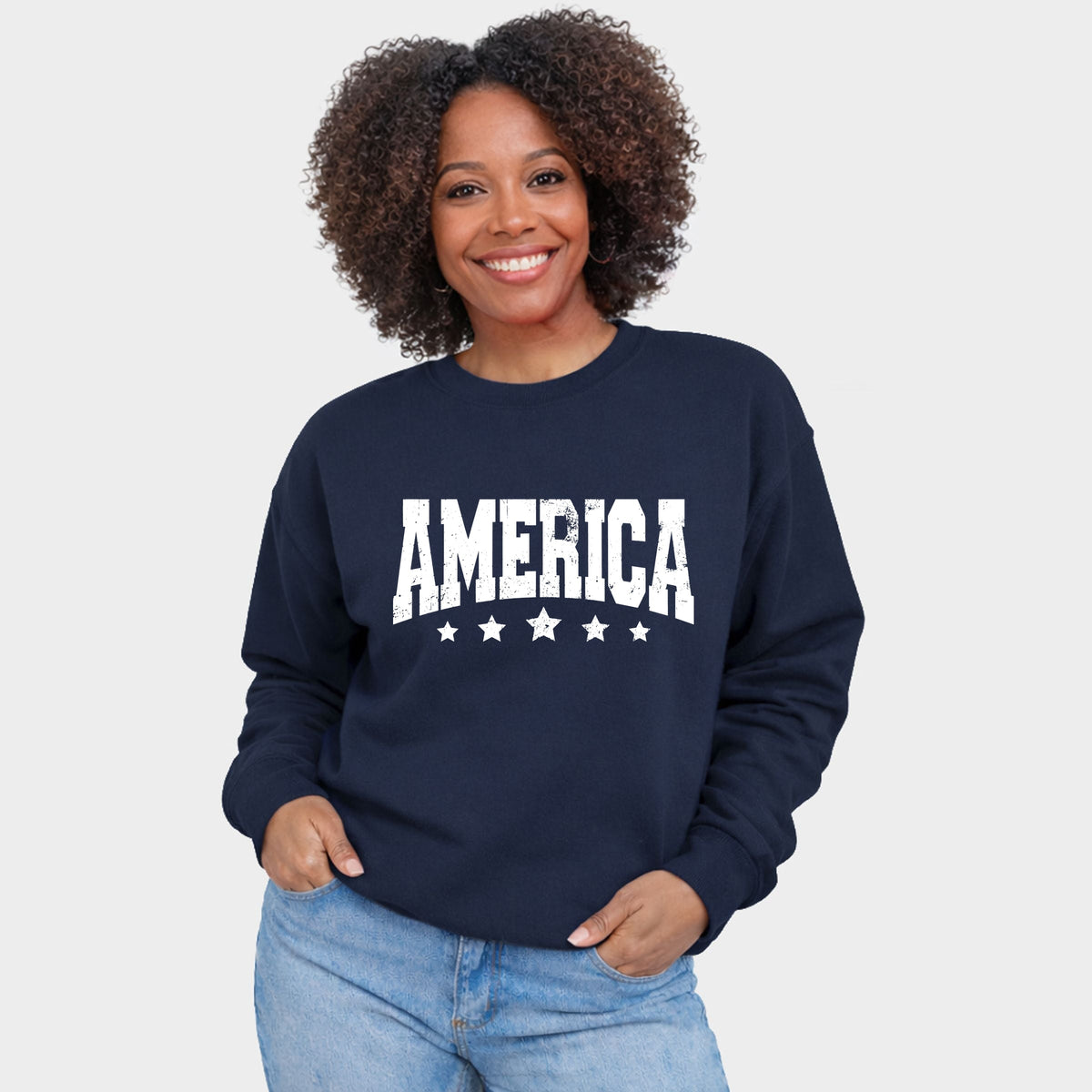 America Varsity Star Distressed - Women's Graphic Sweatshirt