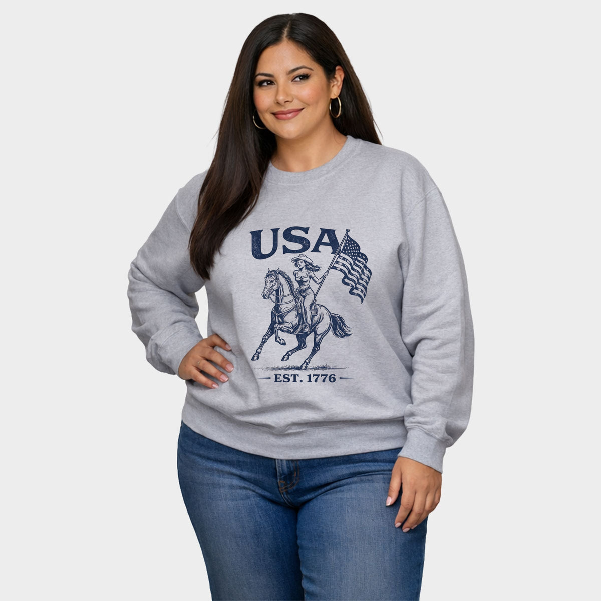 USA Cowgirl Flag - Women's Plus Sized Graphic Sweatshirt