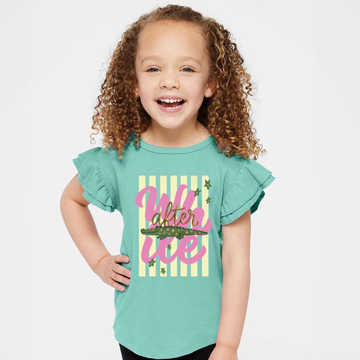 After A While Crocodile - Girl's Flutter Sleeve Graphic T-Shirt