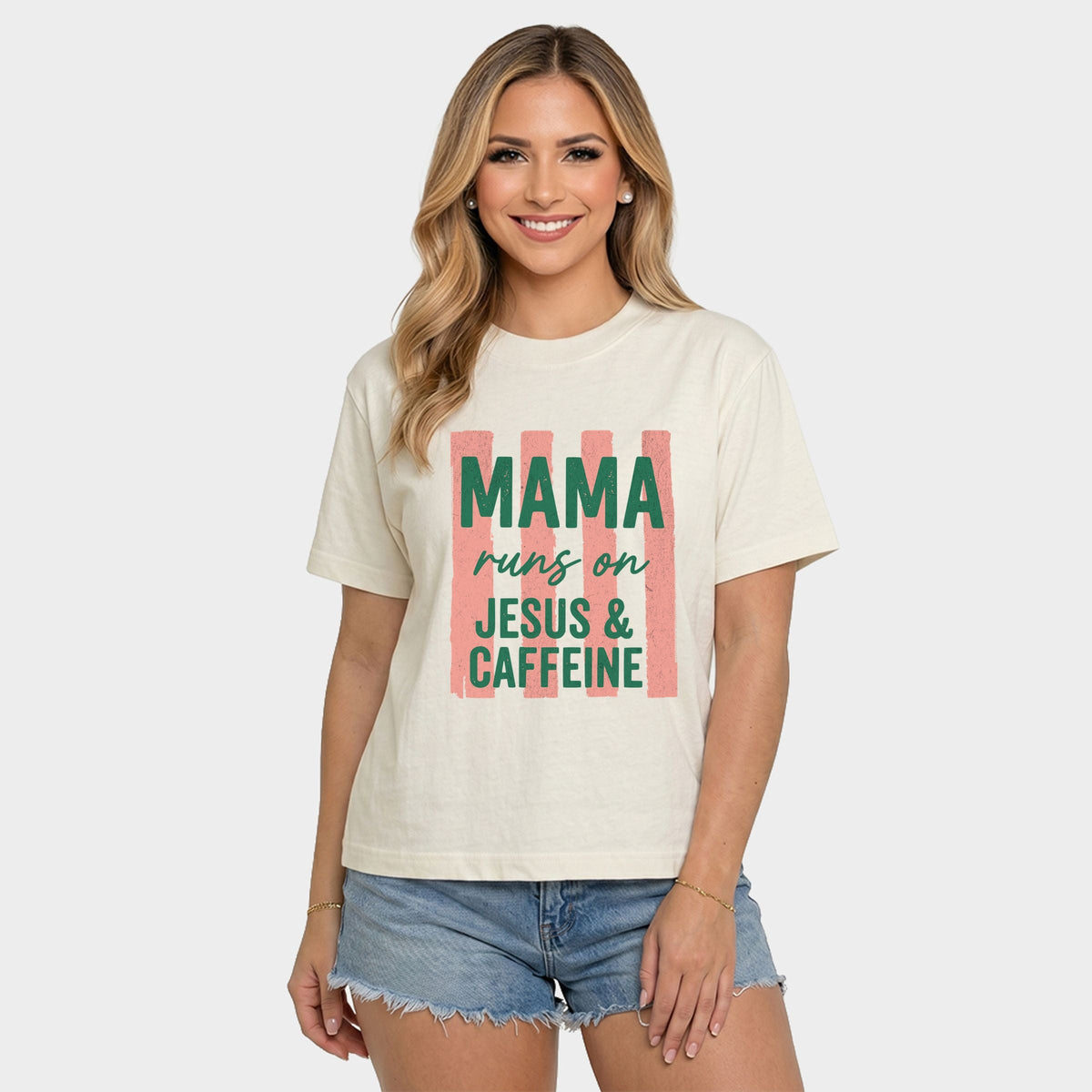 Mama Runs On Jesus and Caffeine - Women's Relaxed Boxy Tee