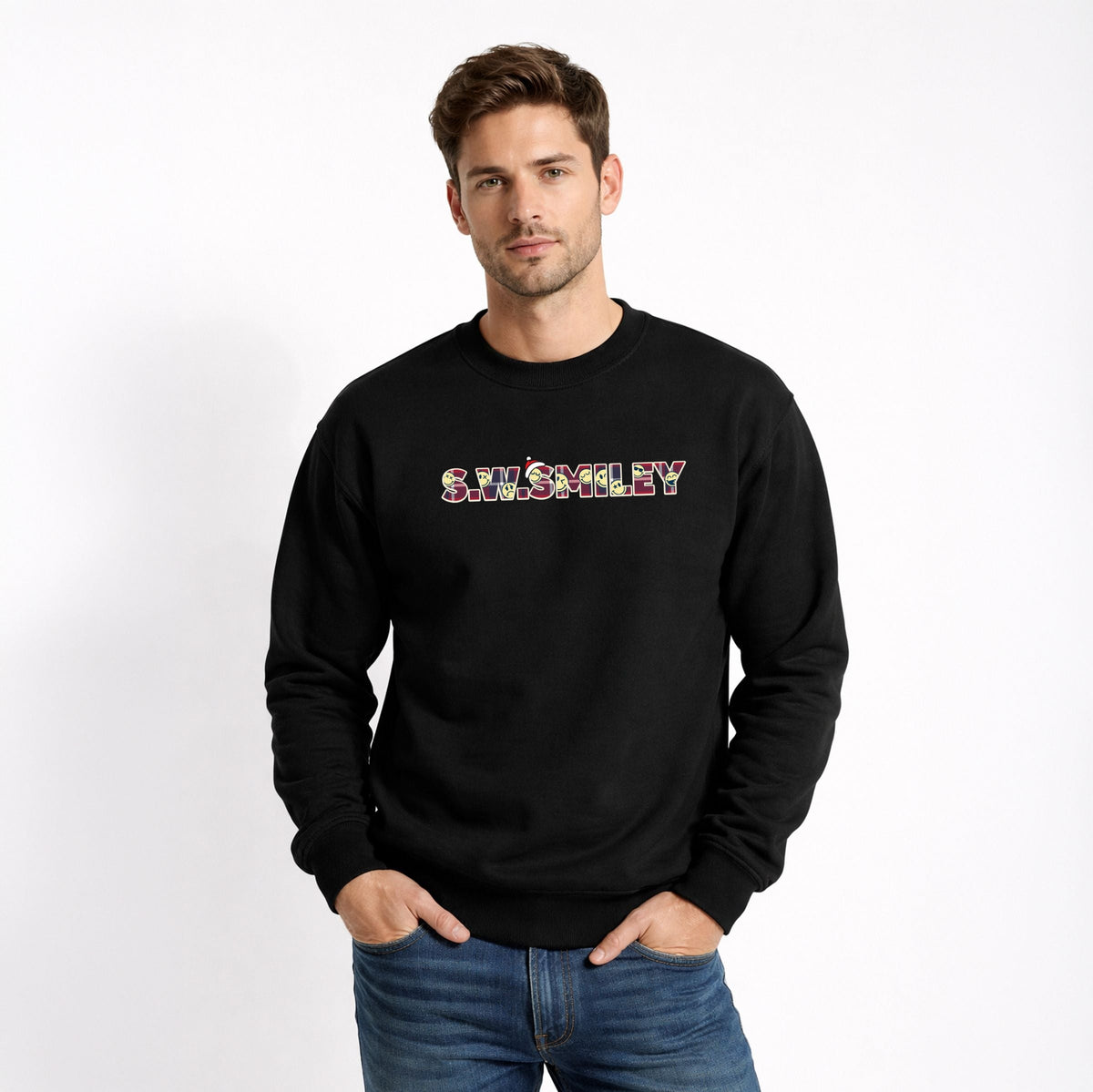 S.W.Smiley Christmas Red Plaid - Men's Graphic Sweatshirt