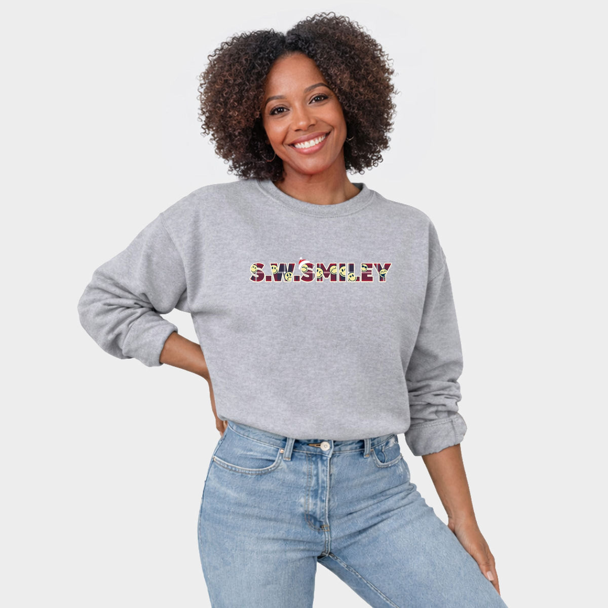S.W.Smiley Christmas Red Plaid - Women's Graphic Sweatshirt