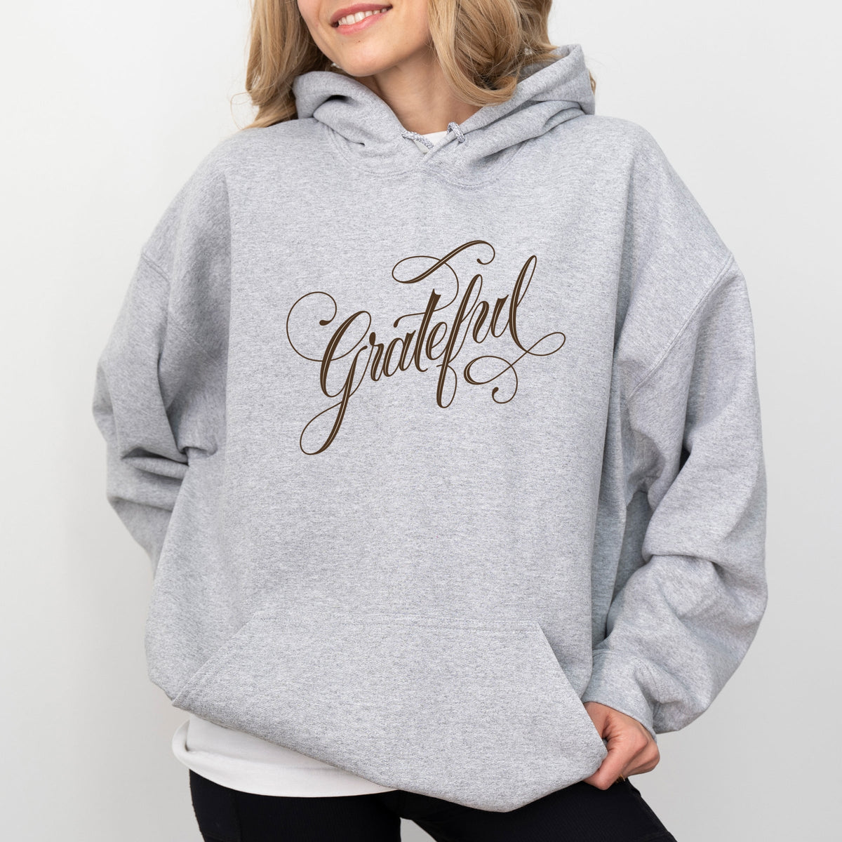 Hallmark - Grateful Cursive Brown - Women's Graphic Hoodie