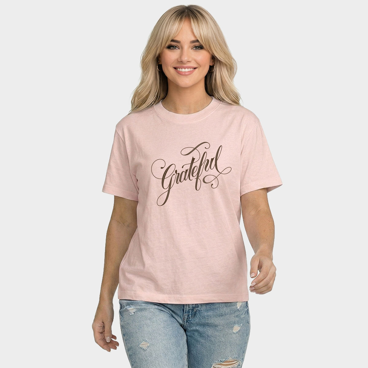 Hallmark - Grateful Cursive Brown - Women's Relaxed Boxy Tee