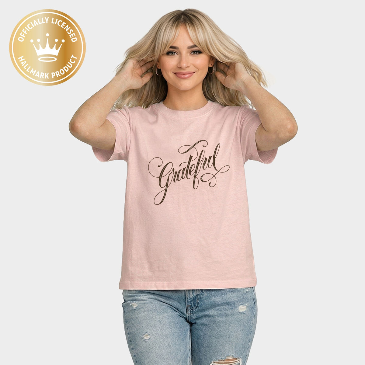 Hallmark - Grateful Cursive Brown - Women's Relaxed Boxy Tee