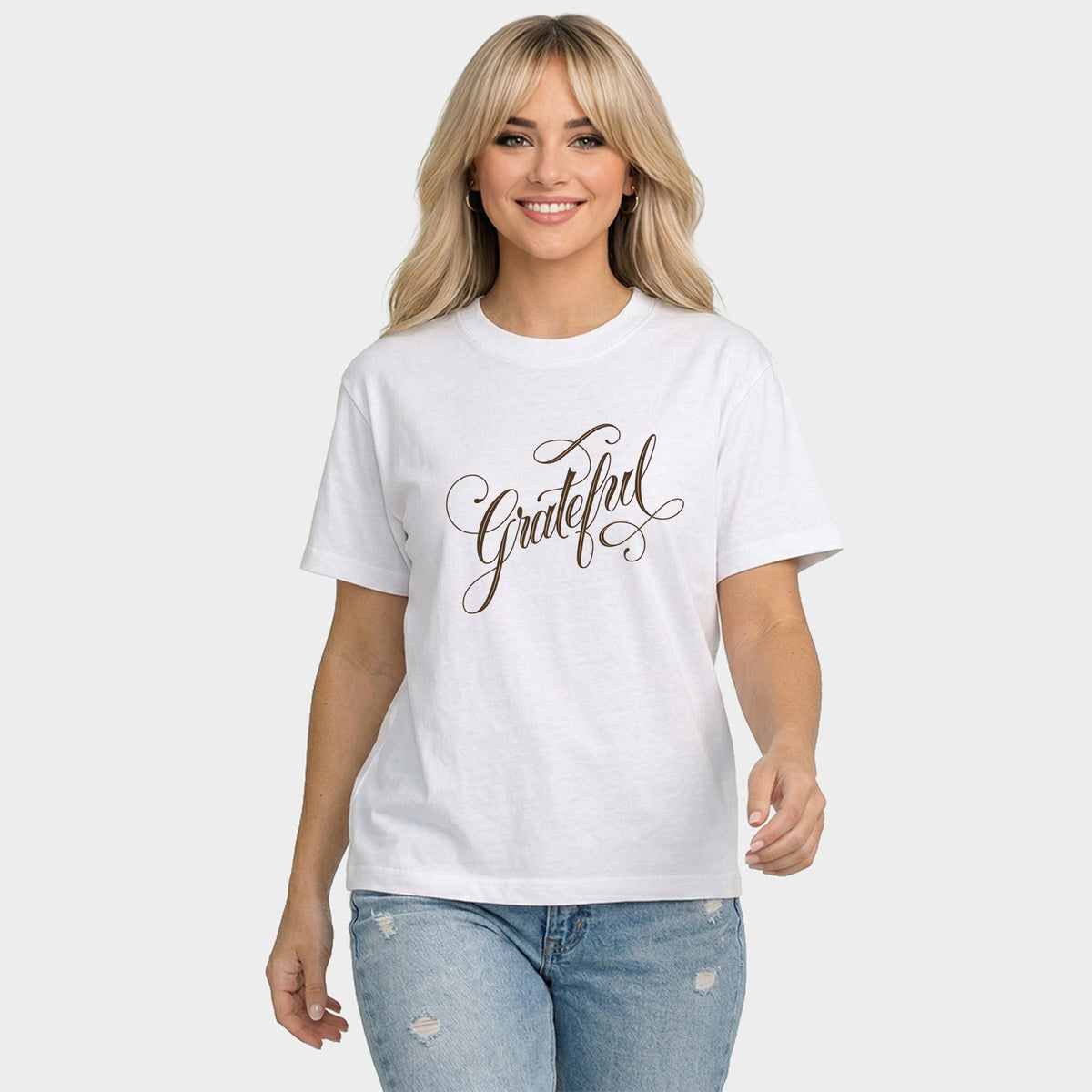Hallmark - Grateful Cursive Brown - Women's Relaxed Boxy Tee