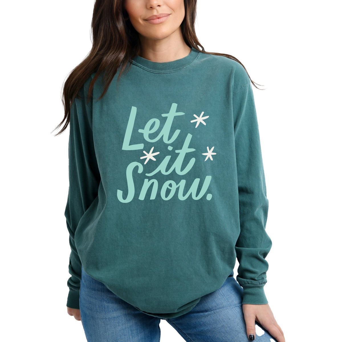 Hallmark - Let It Snow Snowflakes - Women's Garment Dyed Long Sleeve Graphic T-Shirt