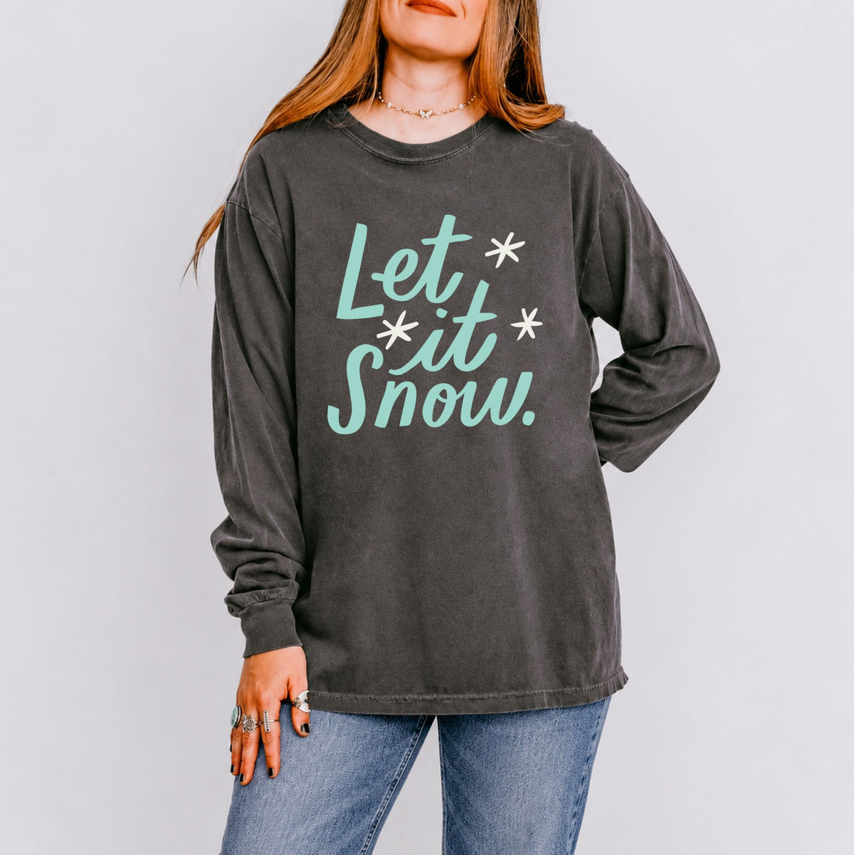 Hallmark - Let It Snow Snowflakes - Women's Garment Dyed Long Sleeve Graphic T-Shirt