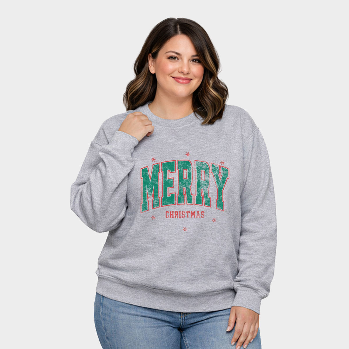 Merry Christmas Arched Snowflake - Women's Plus Sweatshirt