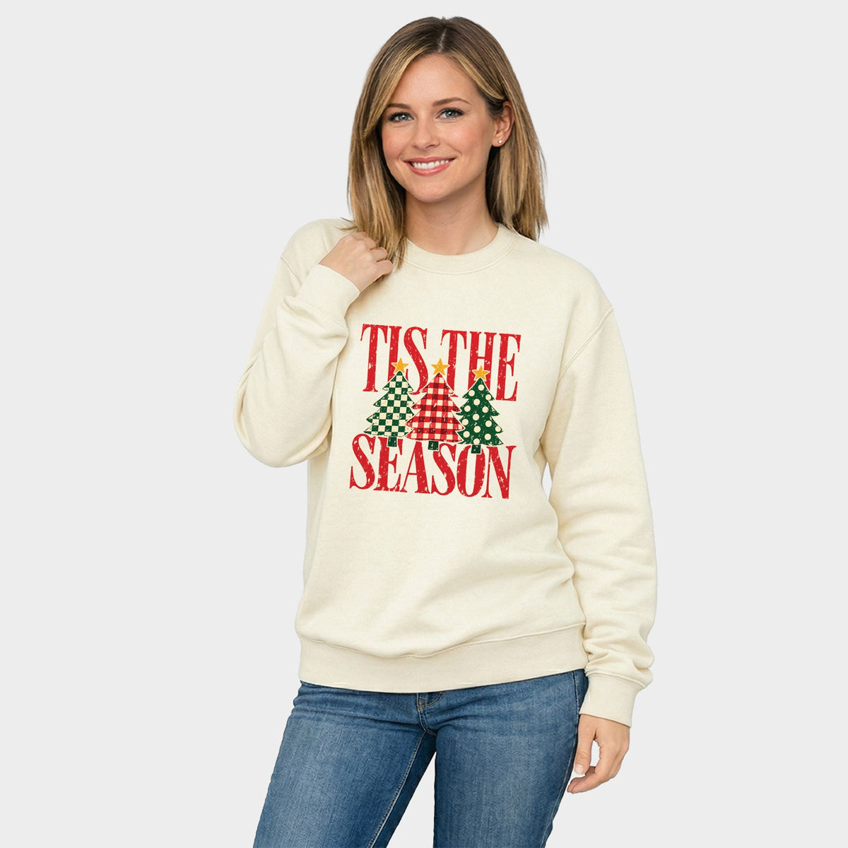 Tis The Season Checkered Trees - Women's Graphic Sweatshirt