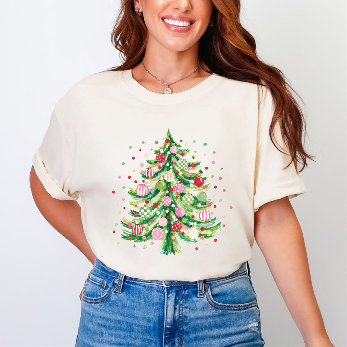 Christmas Tree Polka Dots - Women's Garment Dyed Graphic T-Shirt