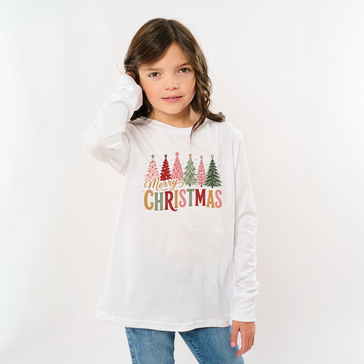 Merry Christmas Six Trees - Youth Long Sleeve Graphic T-Shirt