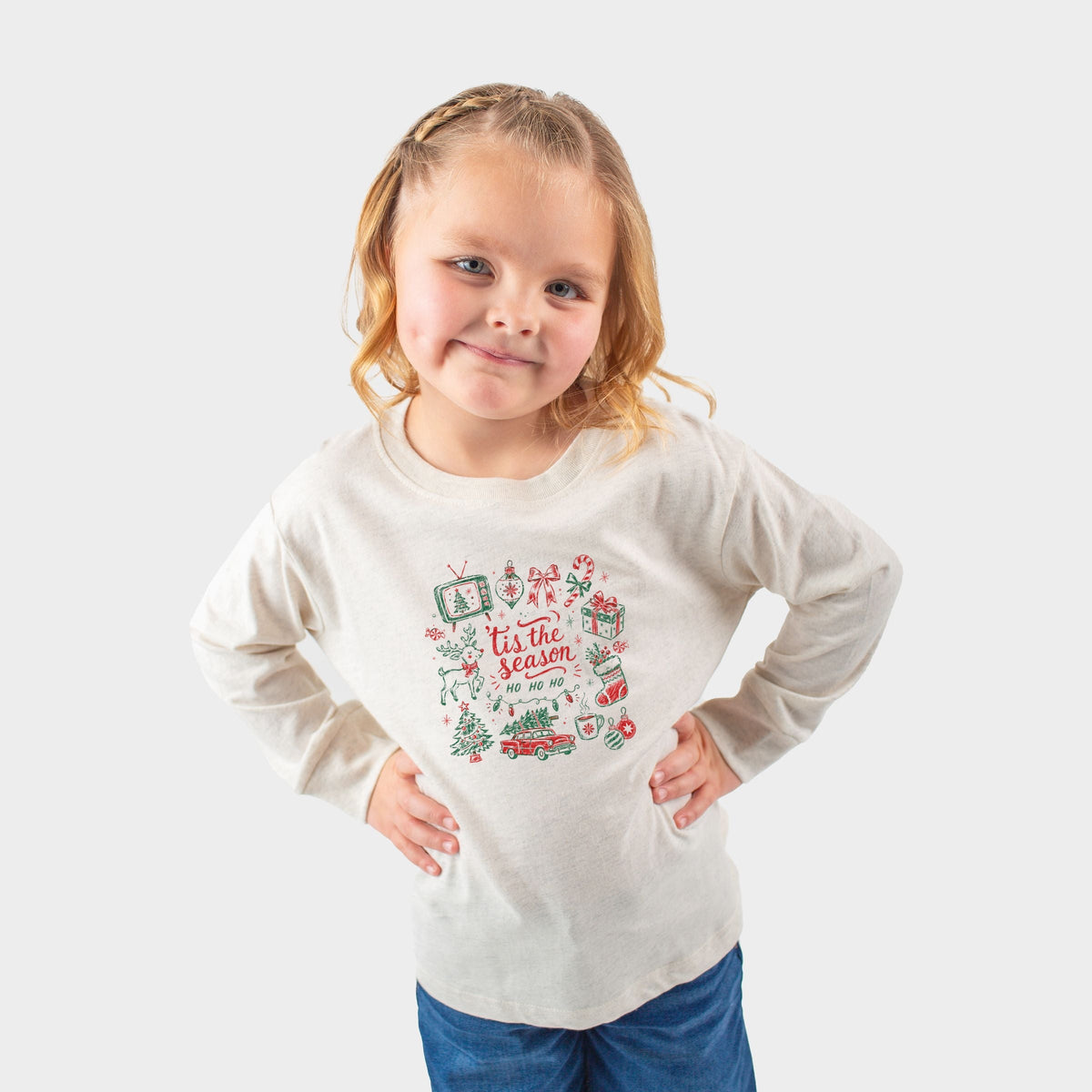 Tis The Season Ho Ho Ho - Toddler Long Sleeve Graphic Tee